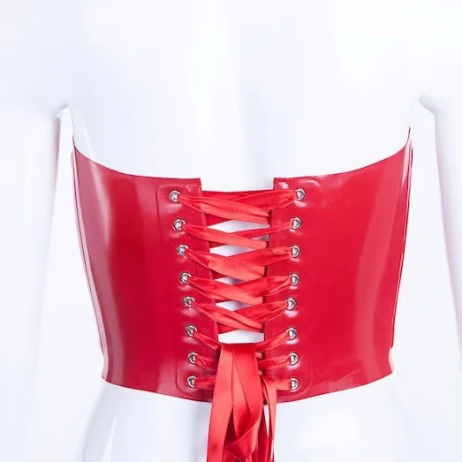 Four-piece Black  Sexy Latex Clothing Rubber Coat with Suspender