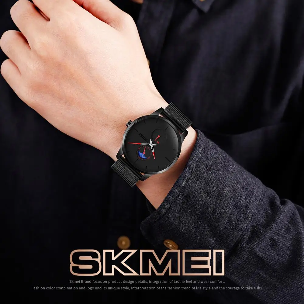 Модные мужские наручные часы SKMEI 9208 Роскошные водонепроницаемые кварцевые из нержавеющей стали