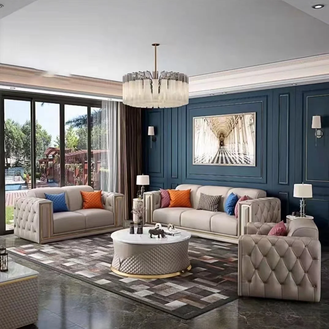 Modern New Design luxury Couch With Brass Legs Plush Leather Sofa Living Room Furniture
