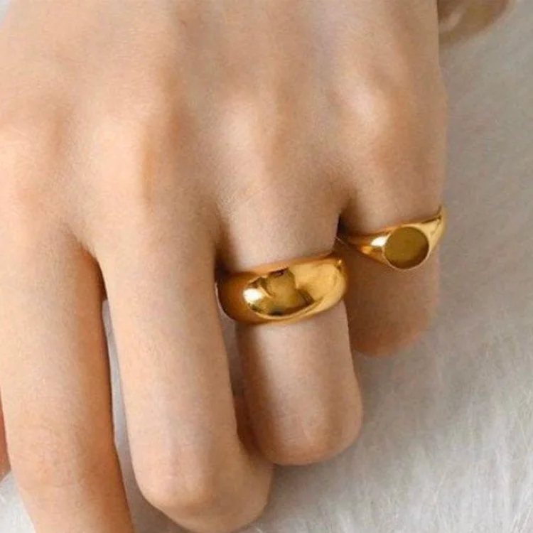 Wholesale Fashion Woman 18K Gold Plated Stainless Steel Finger Ring Gold Chunky Woman Wide Gold Dome Rings for Men Jewelry