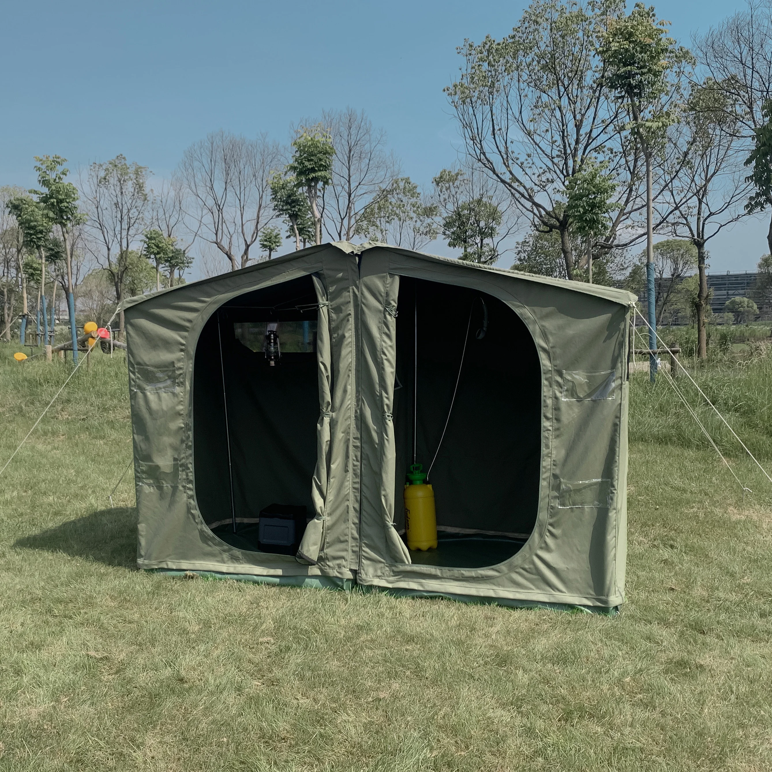 Portable 340gsm plaid outdoor toilet tent camping shower double camping shower toilet tent