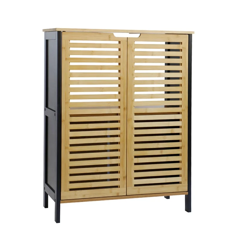 Cheap 2 door bamboo wood storage kitchen bathroom vanity basin under sink cabinet