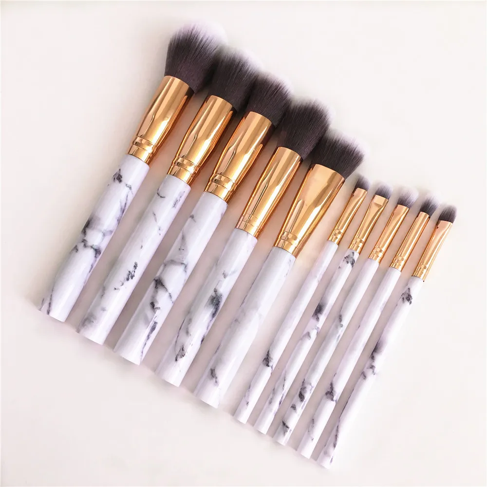 Wholesale low MOQ make up brushes marble handle makeup brush set