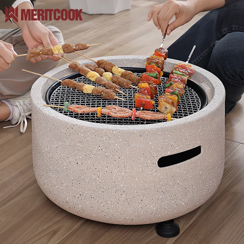 Portable Magnesium Oxide Fire Pit Table Outdoor Fire Bowl BBQ Grill Multifunction Patio Heater Camping Smokeless MGO Fire Pit