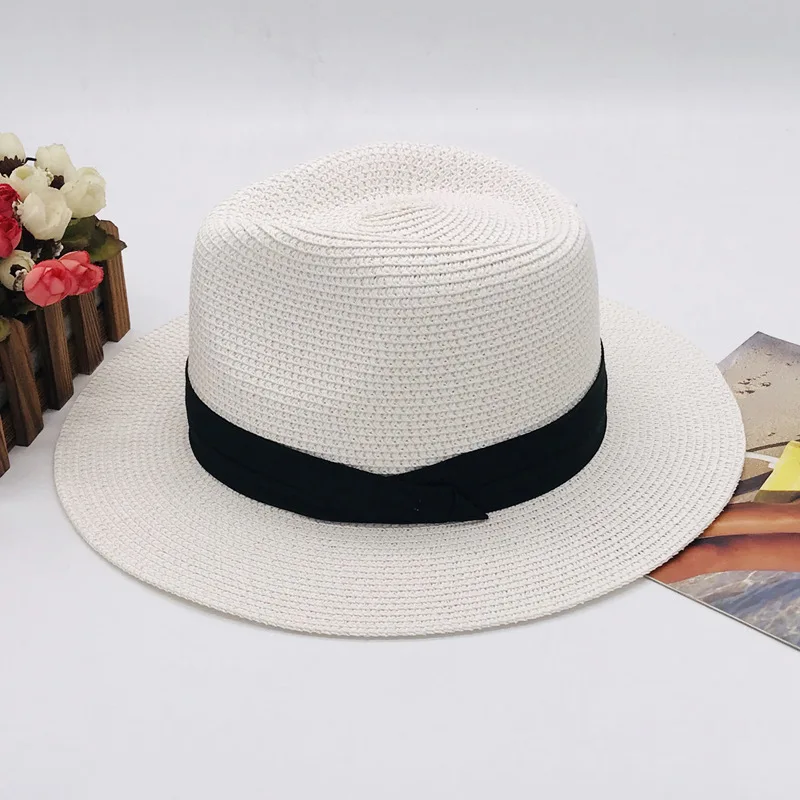 Mens Classic Wide Brim Floppy Panama Hat Belt Buckle Straw Hats