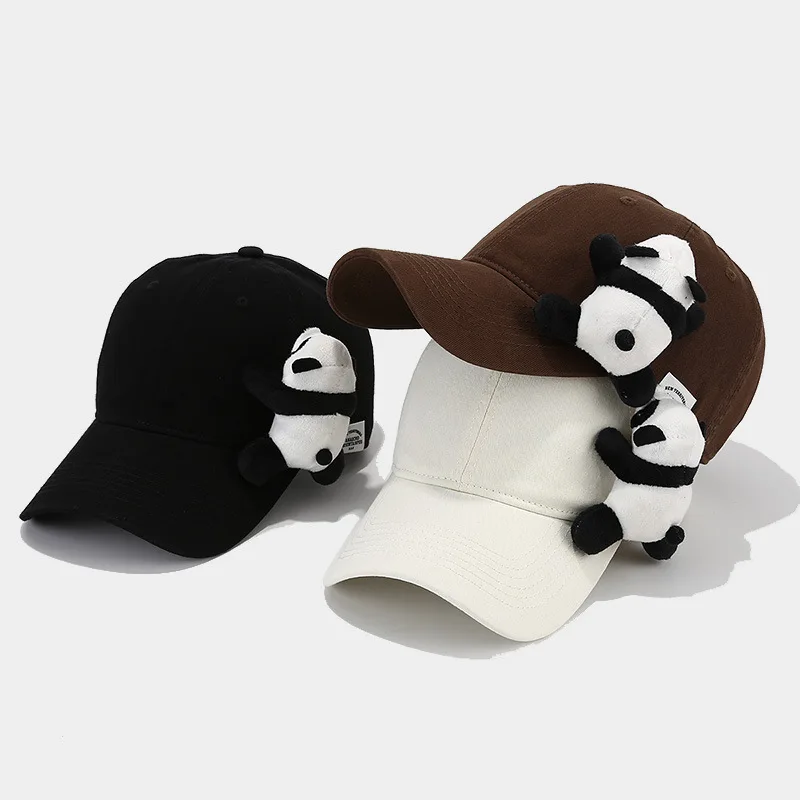 HT-2634  Wholesale Fashion Women Cotton Cute Cartoon Toy Panda Baseball Cap Hat for Student Girls Accept Custom