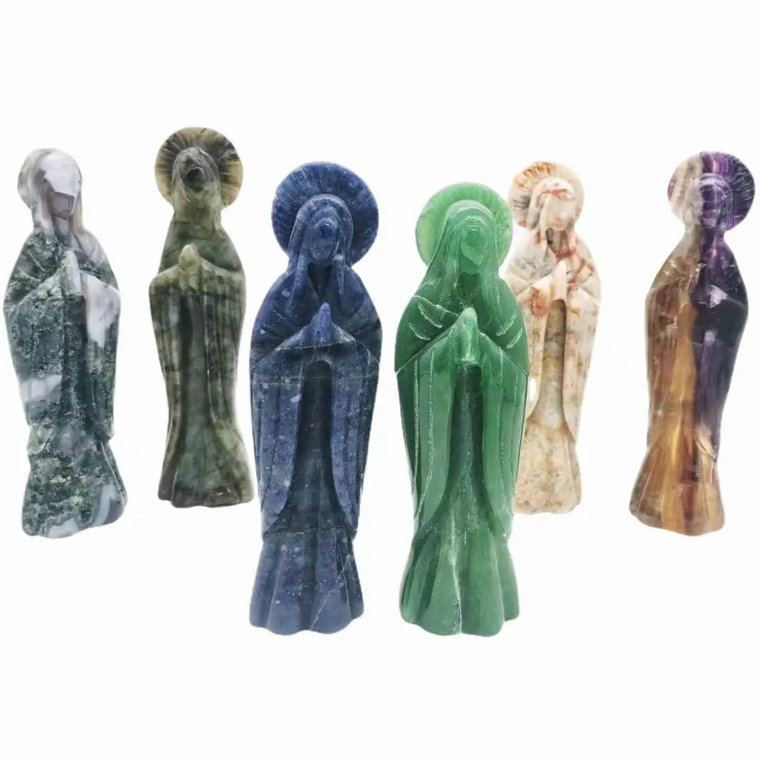Hand Carved Colorful Mineral Quartz Crystal Green Aventurine Holy Mother Of Gad Crystal Crafts