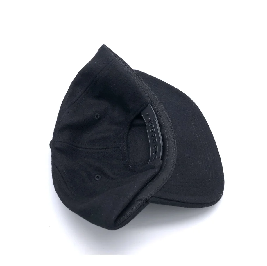 flat bill unstructured 5 panel wool snapback hat with embroidery patch