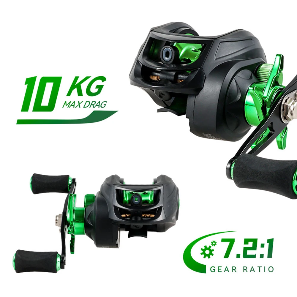 New Baitcasting Reel 7.2:1 High Speed 10kg Max Drag Fishing Reel Aluminum Alloy Spool Baitercaster Wheel Casting Reel for Stream