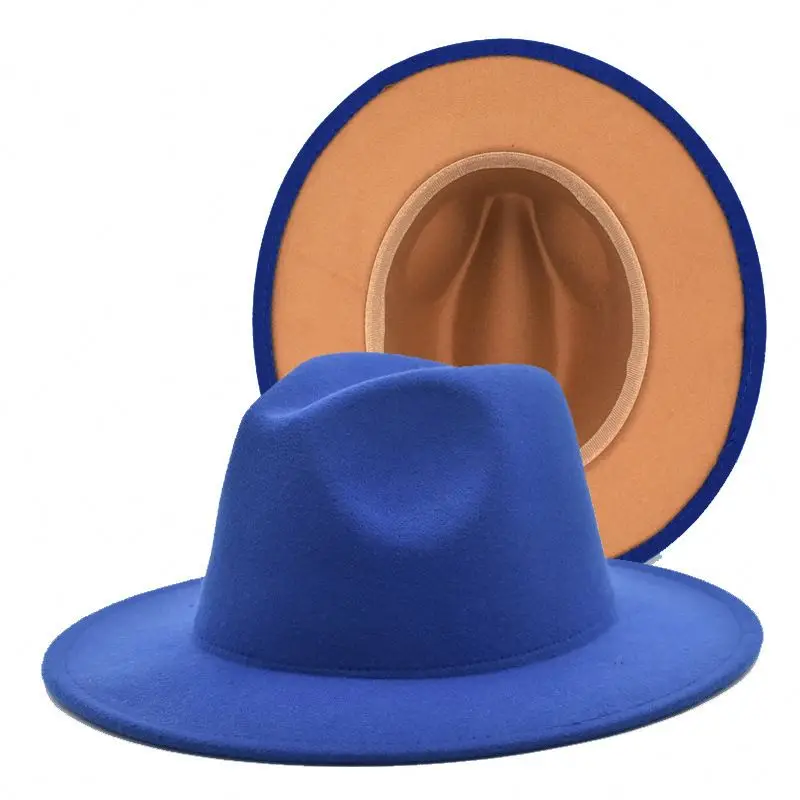 Fedora Hats Women Men Wide Brim Thick Gold Chain Band Felted Jazz hat Winter