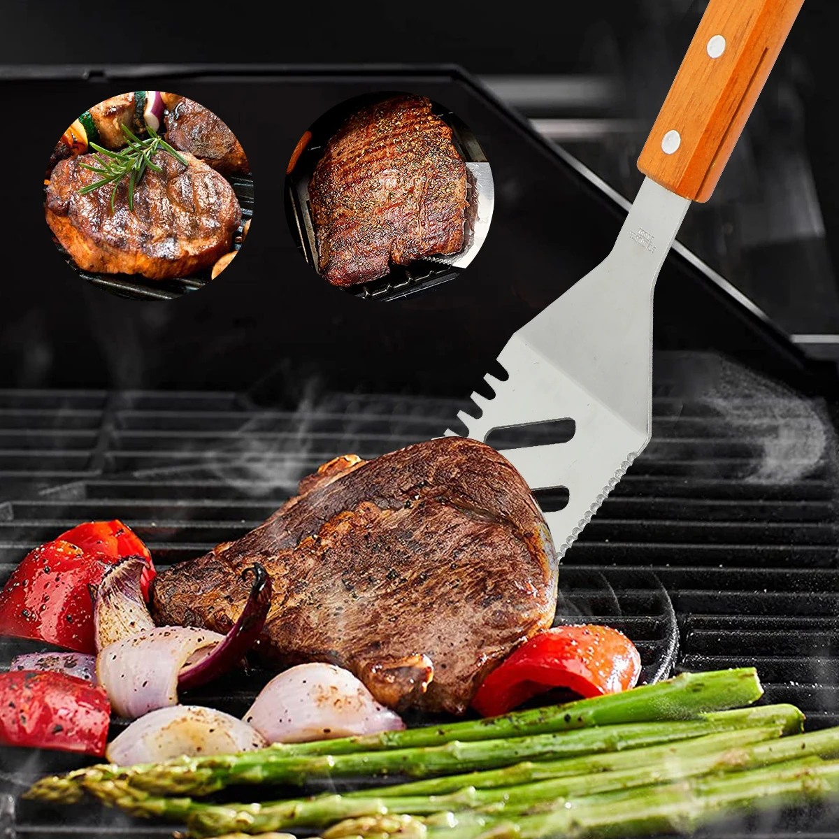 3 предмета в комплекте из массива дерева дверные ручки из нержавеющей стали для барбекю из нержавеющей стали набор инструментов с открывалка для бутылок в хвостовой части шпатель