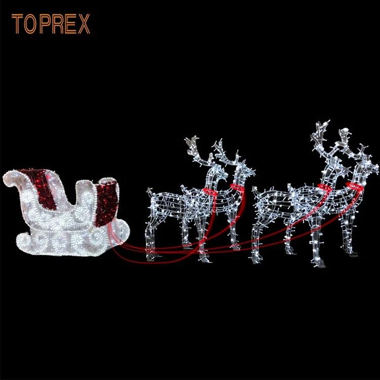 Christmas Outdoor Decorative LED 3D Motif Lights PVC Reindeer Sleigh Holiday Lighting White & Red Emittance IP65 Rated