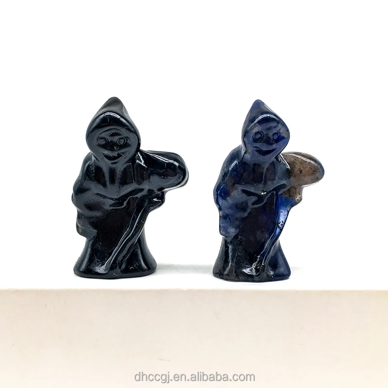 Wholesale natural crystal craft carving rose mini grim reaper polished various material death reaper for Halloween gift