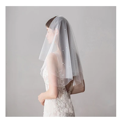 2021 Simple Pearl Tulle Wedding Veils White Ivory Bridal Veil for Bride Mariage