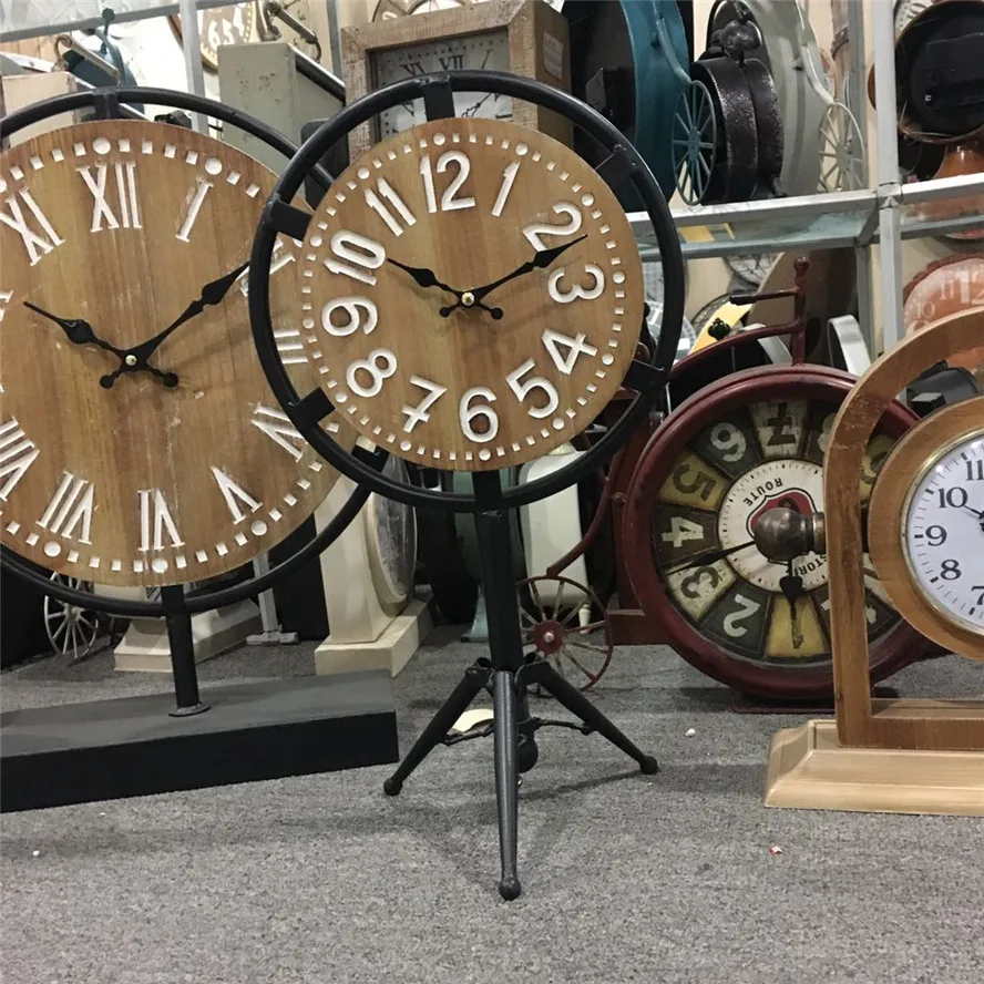 Triangle Metal Stand Modern Wood Table Clock