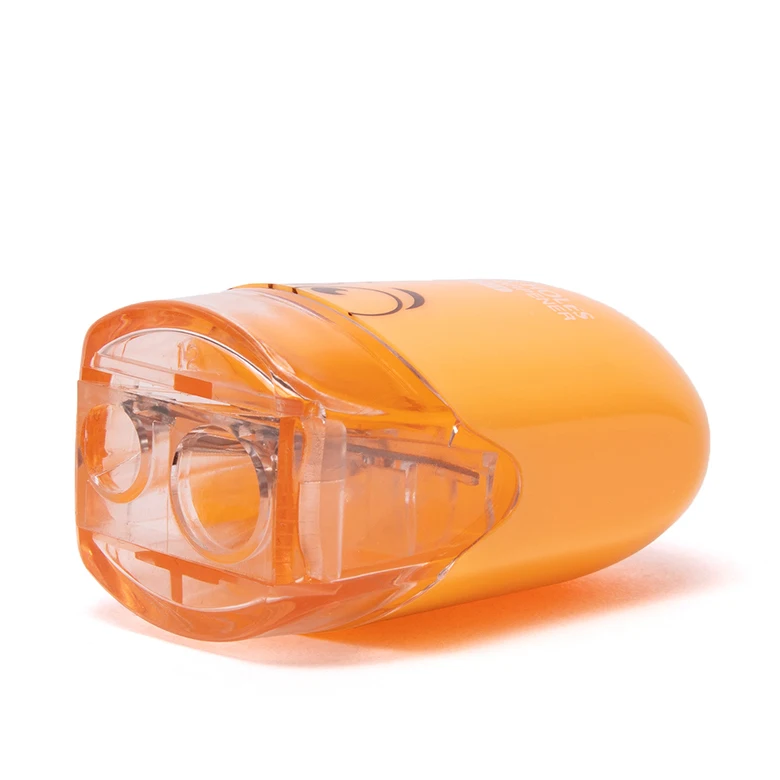 Лакированной кожи малыша безопасным цвет на заказ ручной пластиковый школьные детские канцтовары купол милая форма двойное отверстие точилка для карандашей