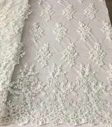 high quality bridal cord lace fabric hand beaded sequin embroidery lace fabric , fancy wedding dress fabric