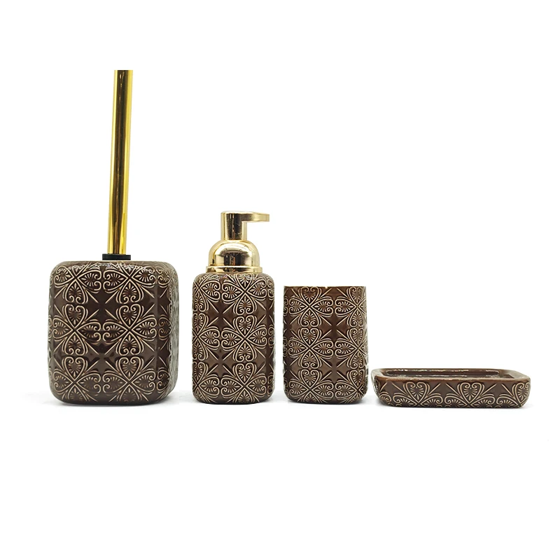 Simple Modern Design Customizable Ceramic Bathroom Set Retro Relief Flowers Bathroom Products Bathroom Accessories Set