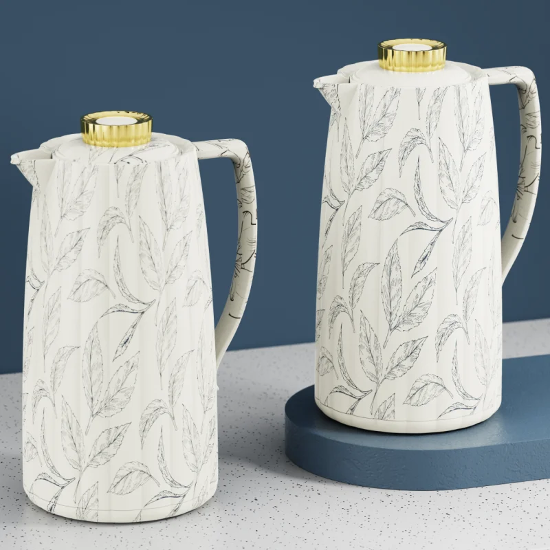 New Arrival vacuum flask Kettle Plastic Body Customize Pattern 1.0L  Glass Refill with Pink Brewing thermal jug