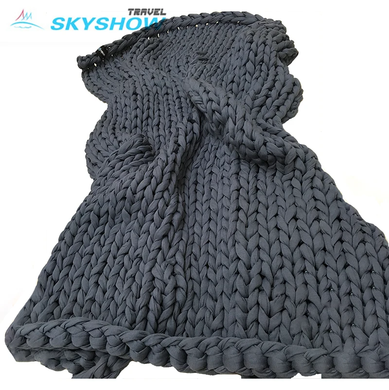 New Arrival wholesale travel coolmax highly breathable cotton super chunky throw wool knitted weighted blanket