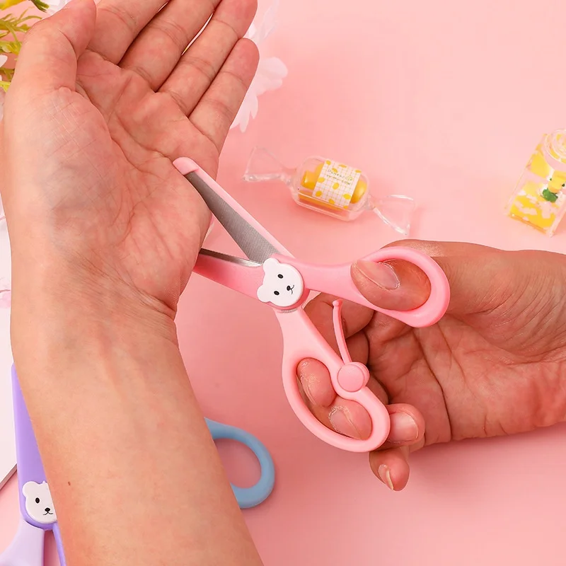 School stationery cute bear plastic kids safety scissors for paper cutting