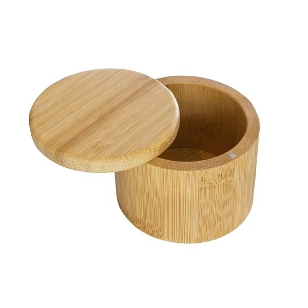 Bamboo Wooden Salt Pepper Box with Magnets Swivel Open OEM Size
