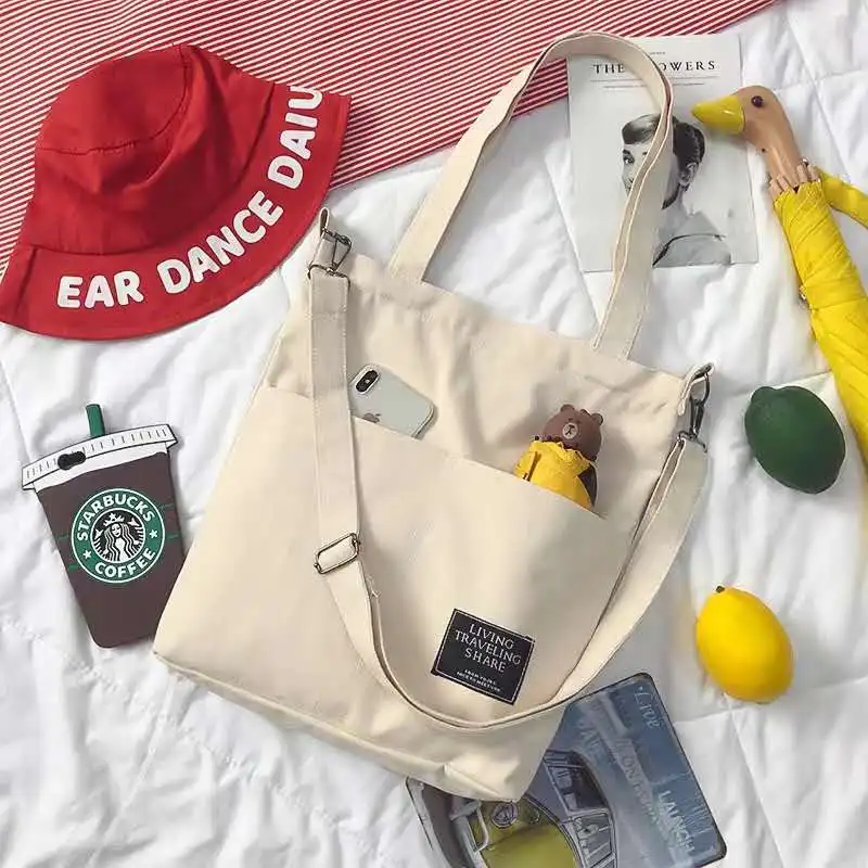 Hot selling canvas tote bag shoulder bag with inner pocket