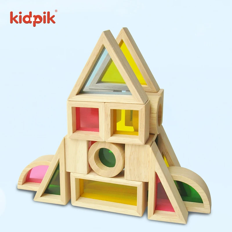 Kidpik Montessori Education 20pcs New Small-Sized Acrylic Rainbow Wooden Stacking Baby Block Toys Commonly Used in Kindergartens