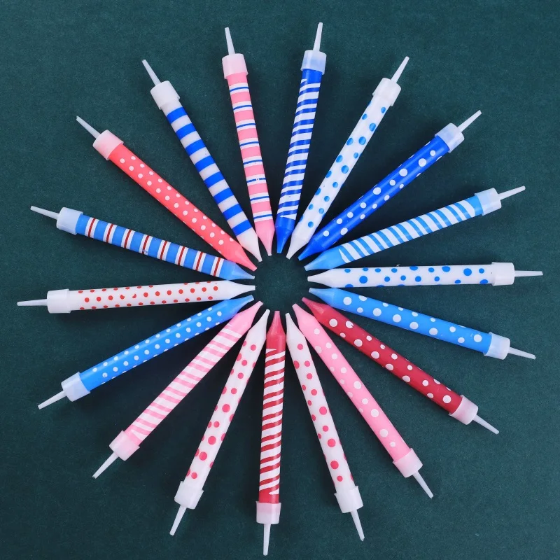 Happy wishes girlfriend custom packing logo Polka dot horizontal bar pattern printing spiral birthday candle with holders