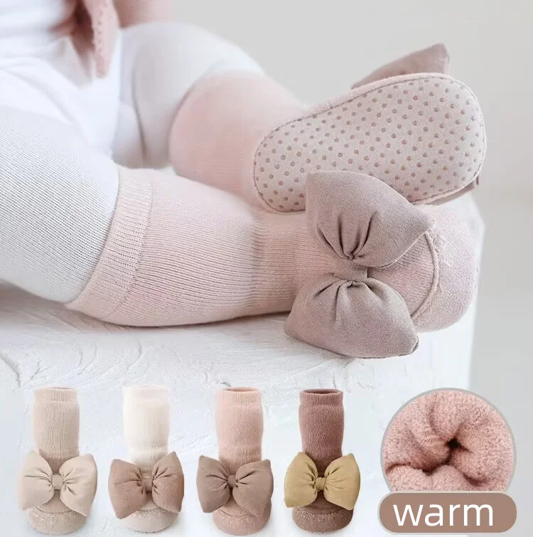 Новинка; Зимние стильные утепленные махровые теплые детские носки; Хорошее качество; Модный галстук-бабочка; Теплые Нескользящие Детские носки