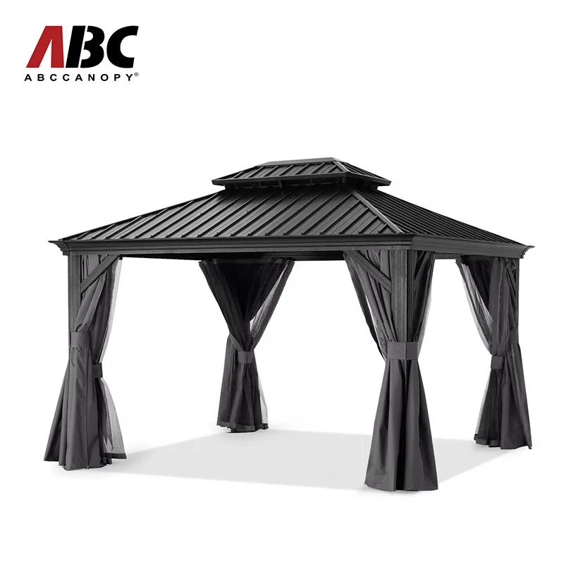 ABCCANOPY Gartenpavillon mit Vorhang Aluminium Schwarz Luxury Garden Gazebo Aluminium Party Tent Garden Tent