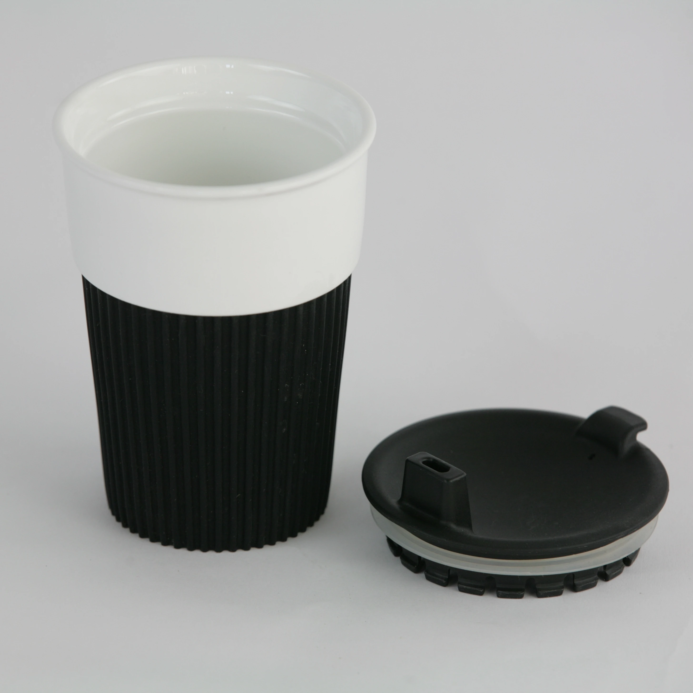Porcelain Insulated Travel Mug with Silicon Lid Non-Slip Sleeve