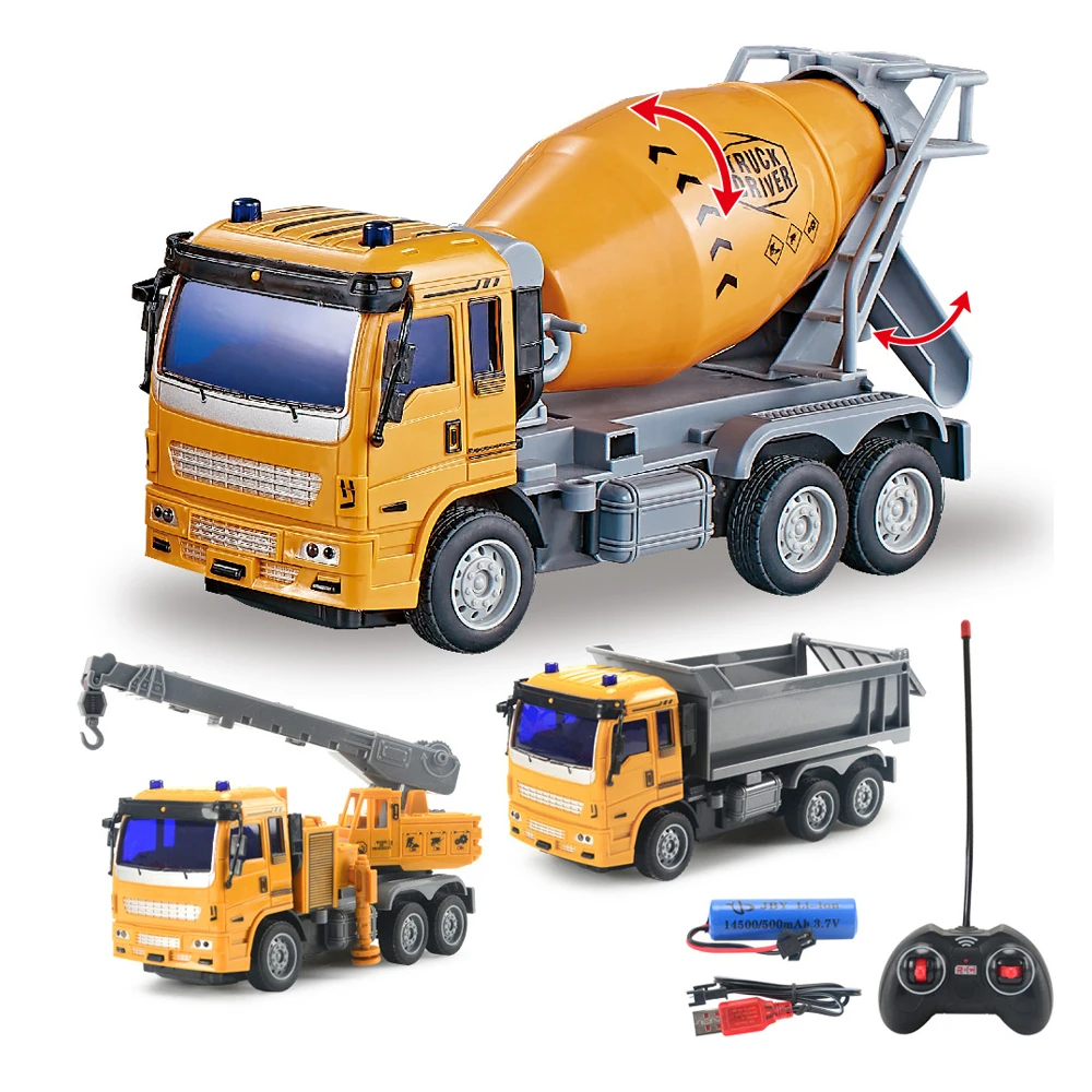 1:30 4-CH Radio Control engineering vehicle toy mixer crane Dump truck electric model Construction Cars with Light for boys