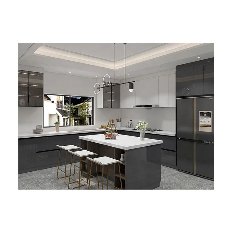 Top Quality Sophisticated And Luxurious Kitchen Cabinet Artificial Granite High Gloss Kitchen Cabinet