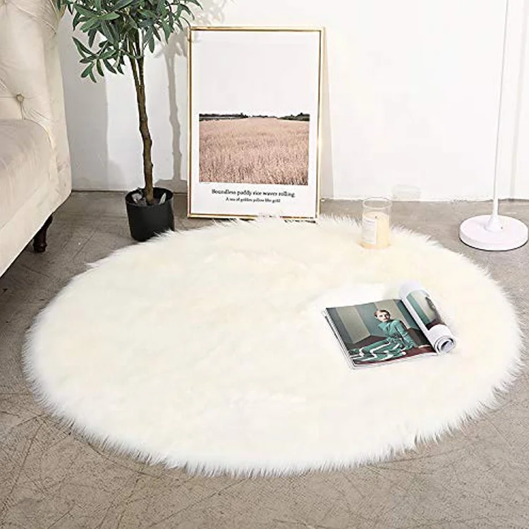 90cm Circle Simple Delicate Living room faux fur Rug Shaggy Carpet
