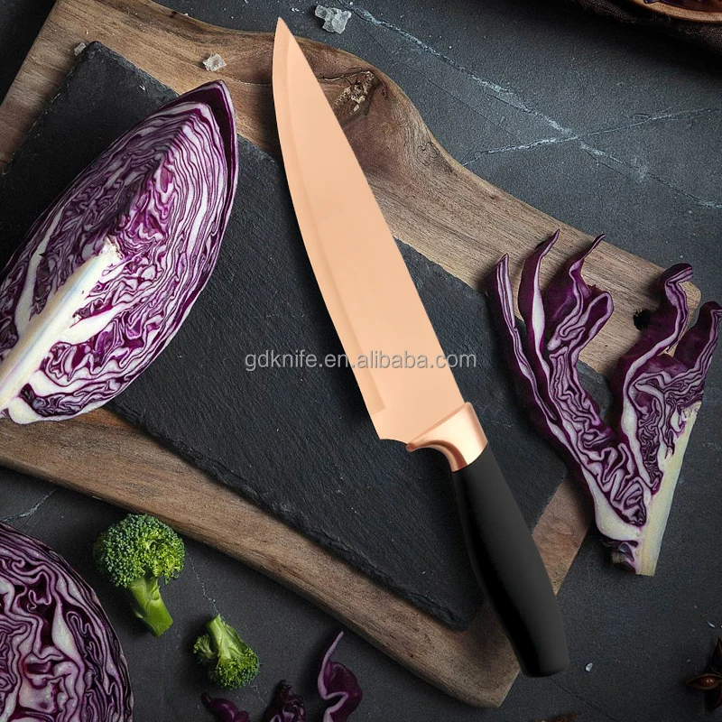 Wholesale New Design New Super Sharp 5 Pcs Household Kitchen Cooking colorful titanium blade stainless steel Knife Set