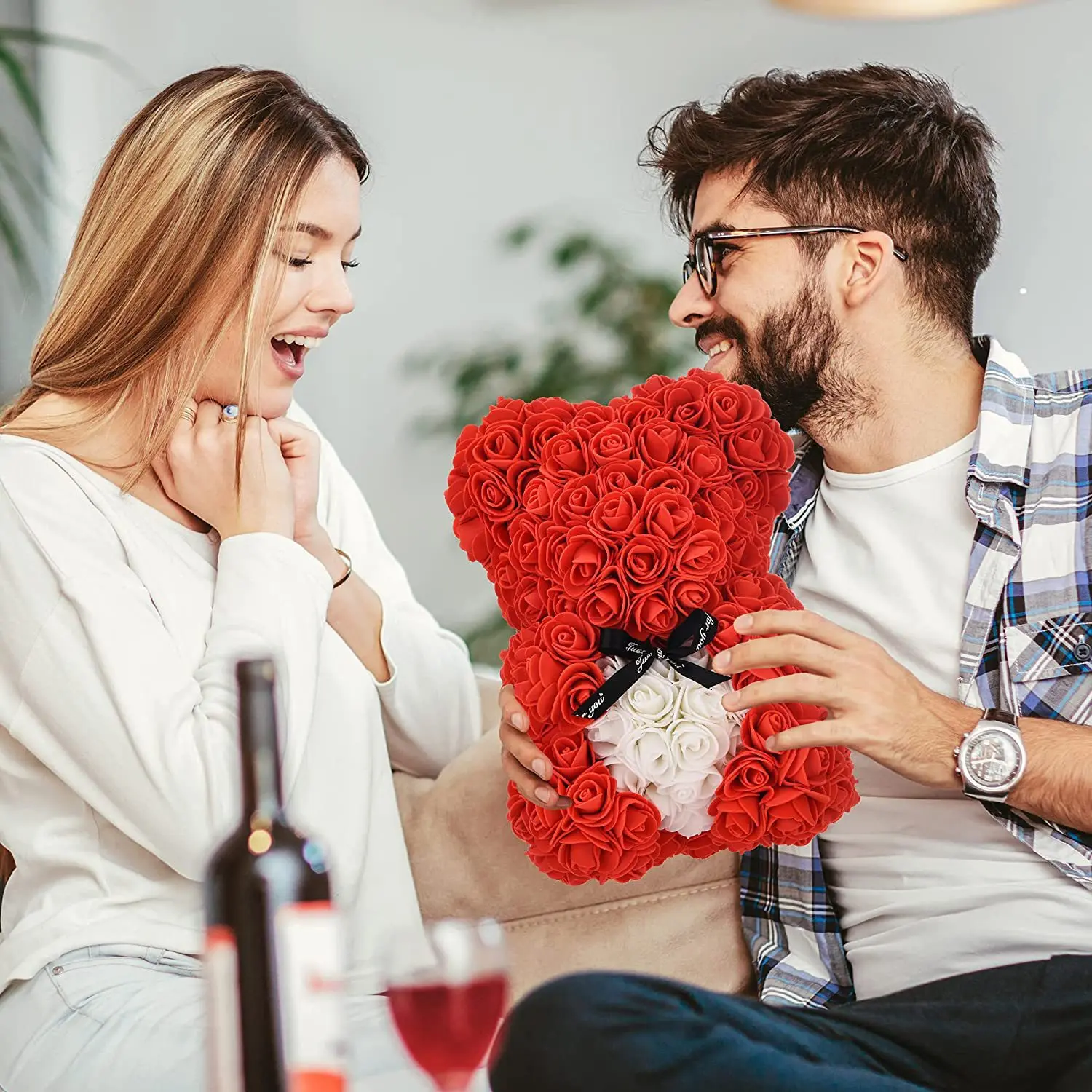 Top Quality PE Flower Teddy Bears In Gift Box 25cm/40cm Foam Rose Flower For Valentine Day Gift Rose Bear