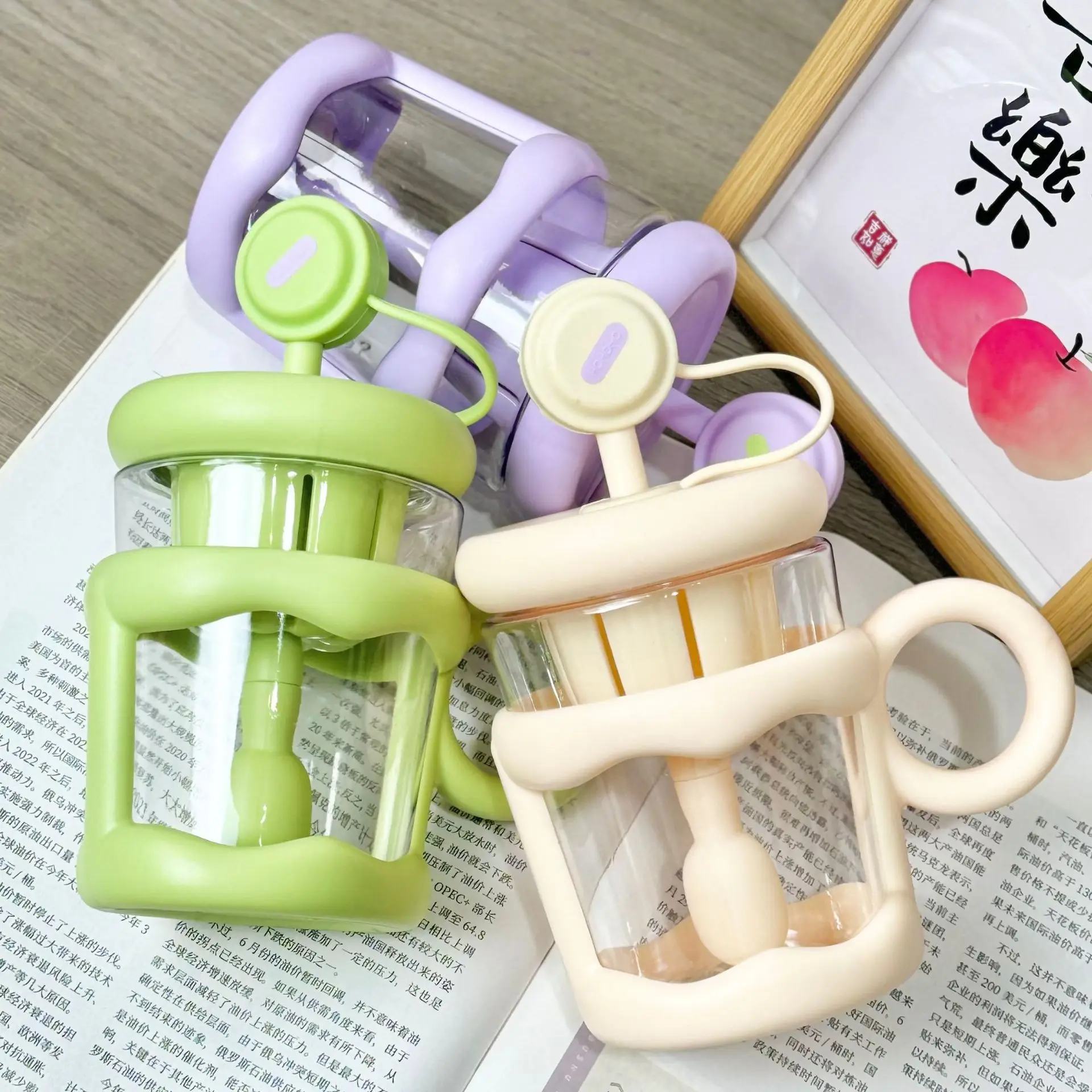 Md51 500Ml Portable Anti-Fall Plastic Mug With Handle Tea Separate Water Cup With Straw Strainer Spoon