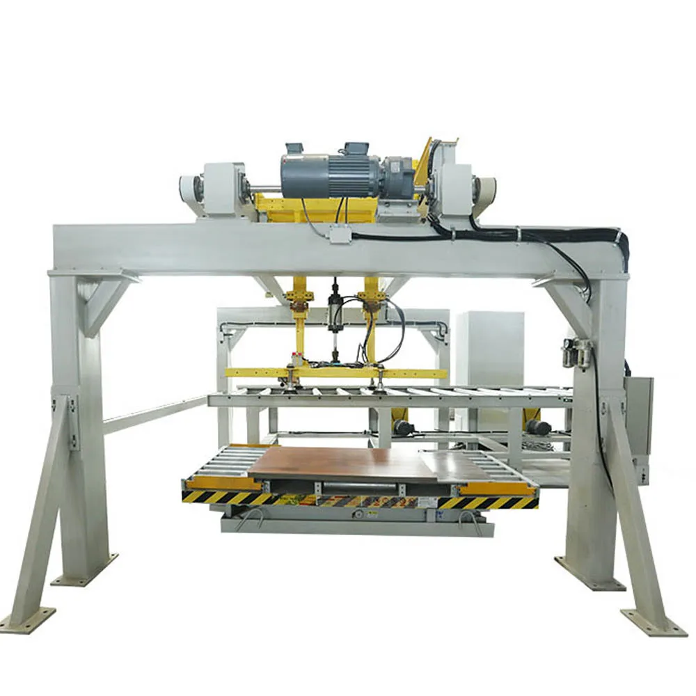 Automatic loading and unloading system for laminate flooring production line