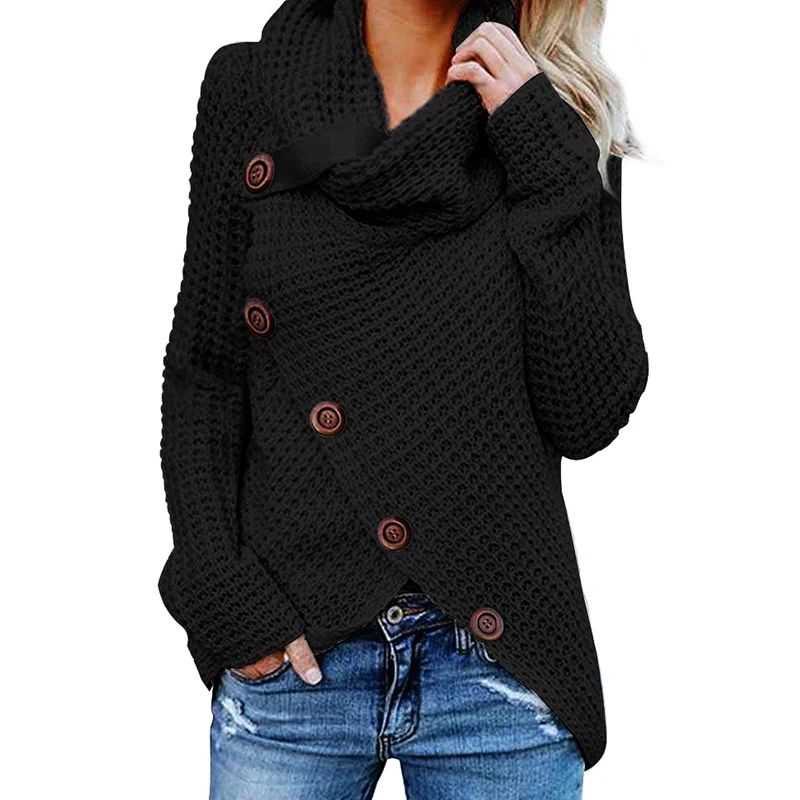 Custom Oem Winter Ladies Gray Buttoned Wrap Turtleneck Women