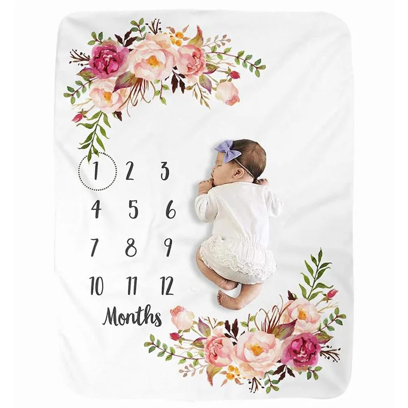 Custom Frame Photo Props flannel baby boy girl Muslin Thick Blanket Babies Monthly Milestone Blanket For Newborn Infant