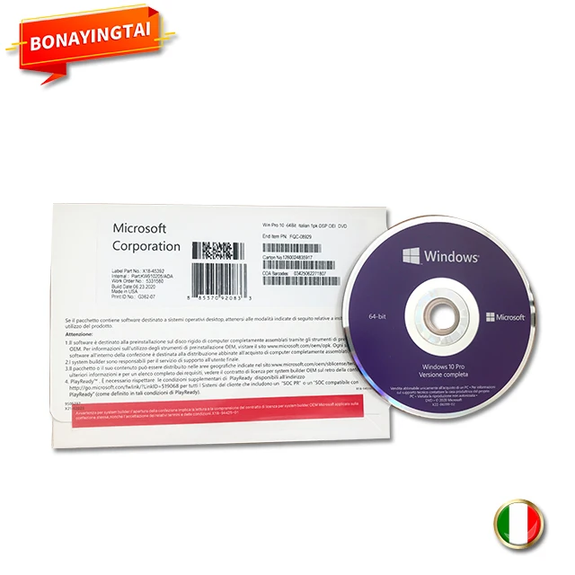 Windows 10 профессиональный Pro OEM DVD полный пакет итальянский язык 100% работы (1 комплект =