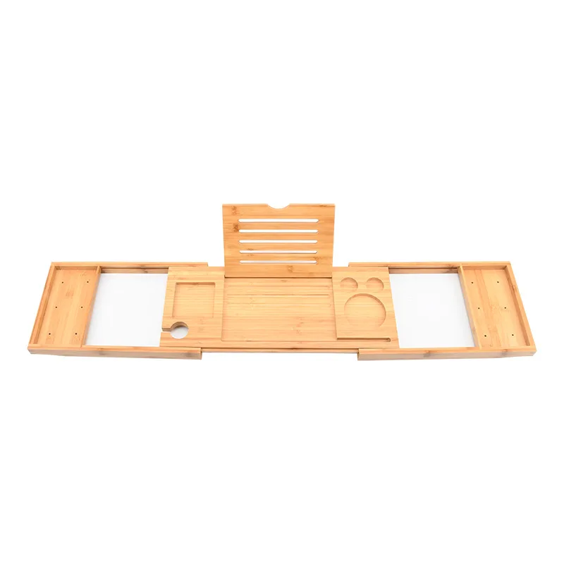 Adjustable natural bamboo bath tub tray wholesale bathroom reading mobile phone holder