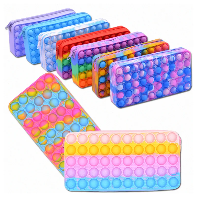 Wholesale Push Pop Silicone Bag Children Kids Schoolbag Popit Kid Cute Popping Purses School Girl Rainbow Fidget Pencil Case