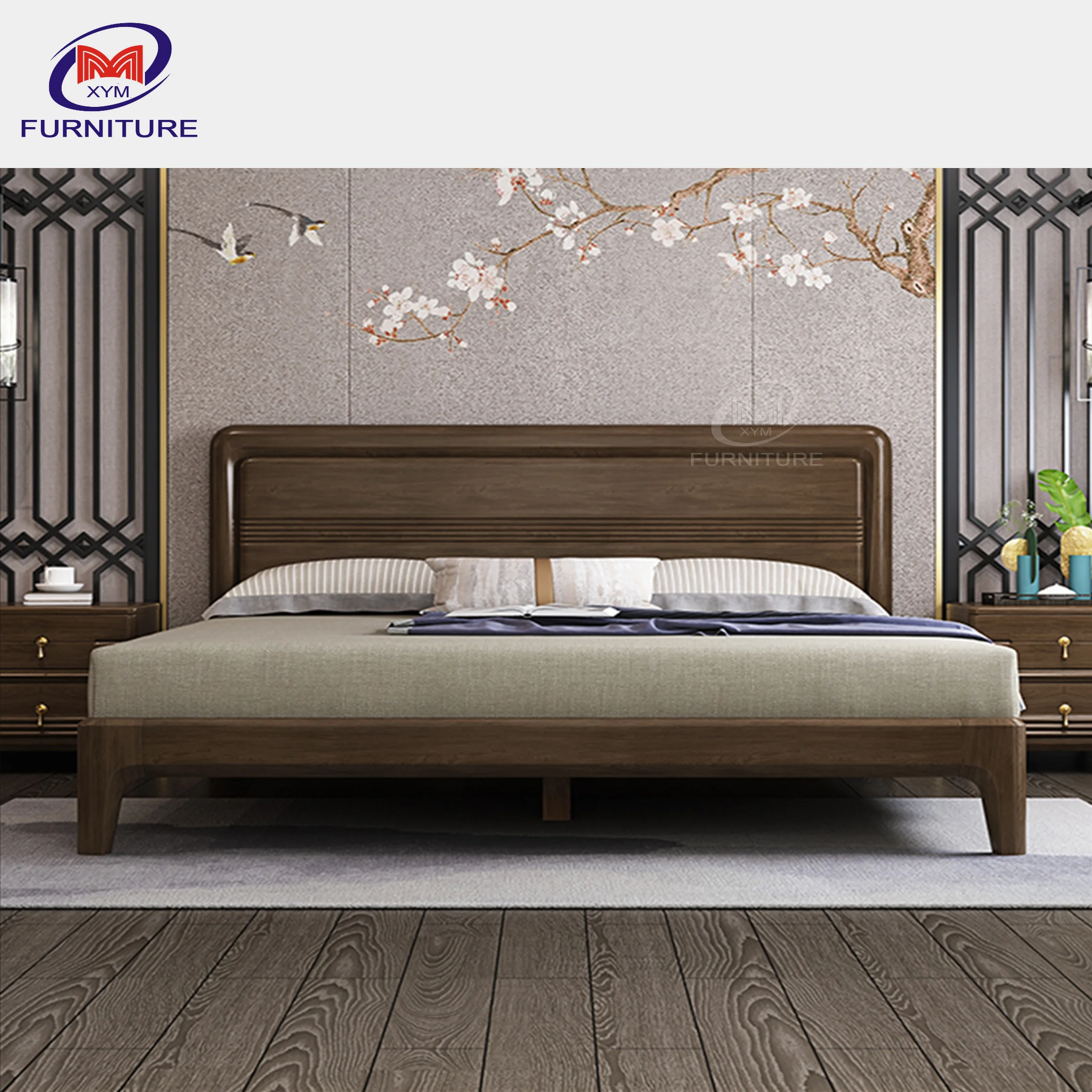 
Best Sale Latest Designs Comfortable Bedroom Original Complete Queen Bunk Solid Wood Bed 