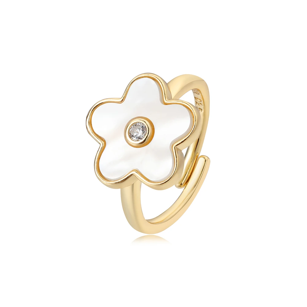Wholesale high quality custom gold plated ring ice cut jewelry 925 sterling silver cute flower ring for women