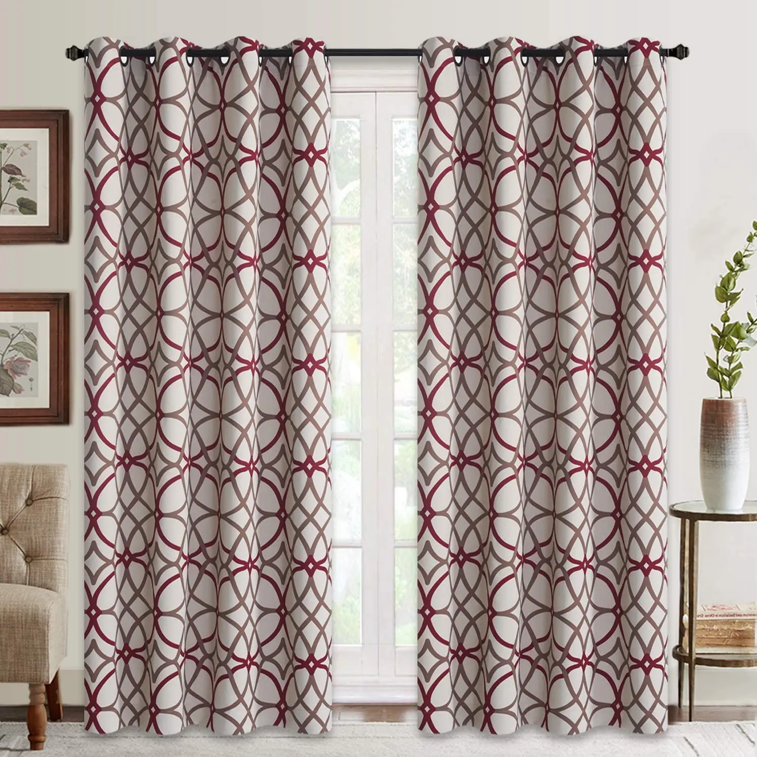 
U.S. Local Delivery Thermal Insulated Geometric Pattern Blackout Jacquard Curtains For Bedroom (2 Panels) 