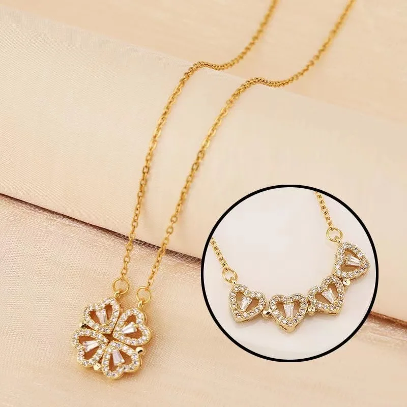 AA017114 Love Magnetic Pendant Necklace Chain Jewelry Heart Necklace Lucky 4 in 1 Love Pendant