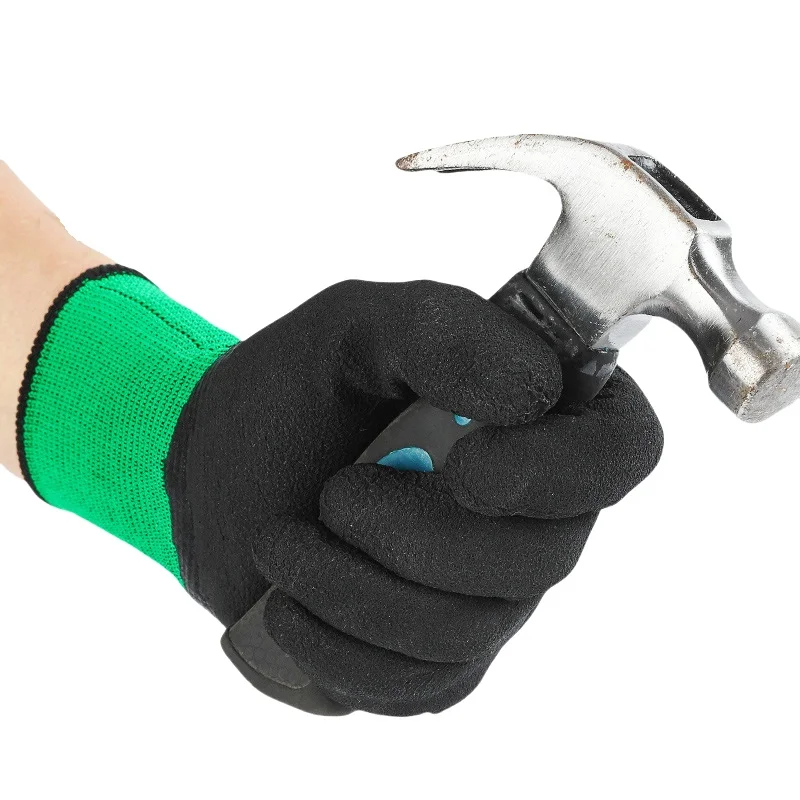 Custom logo Latex coated wrinkled gloves Nylon lined safety gloves Site construction gloves