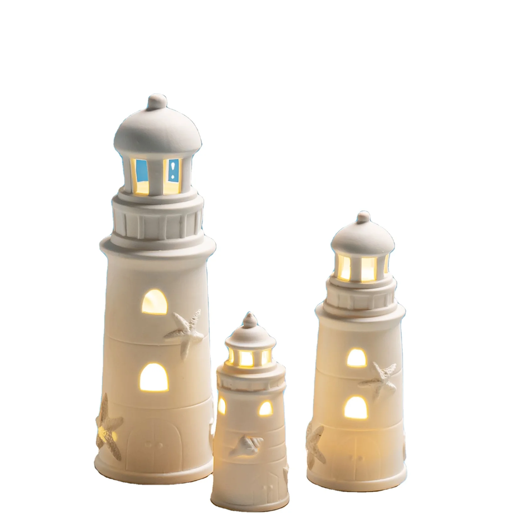 Handicraft Nautical Decoration Creativity Marine Style Decor Ceramic Beacon Tower LED Lighthouse